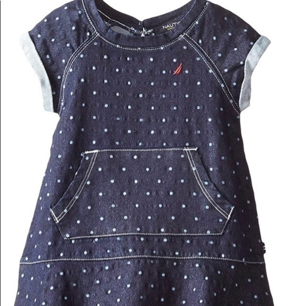 Preppy Nautica Kids Blue Soft Denim Polka Dot Dress 3T - Picture 8 of 9